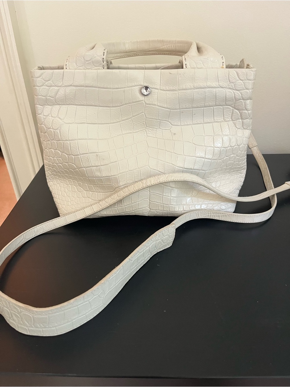 Elizabeth and James Cream Croc-Embossed Shoulder Tote - Picture 7 of 8